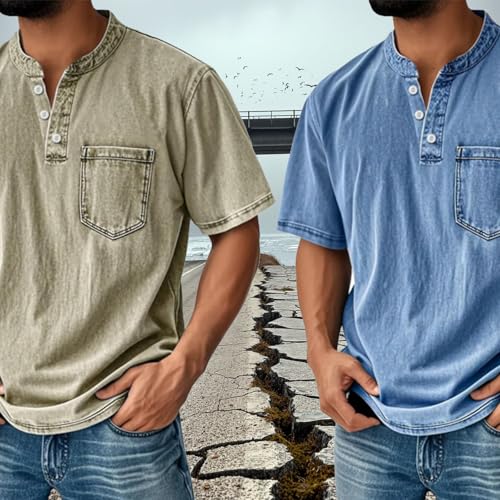 Mokalaha Mens Shirts, with Pockets, Mokalaha Shirts for Men, Men's Vintage Washed and Distressed Lapel Polo4