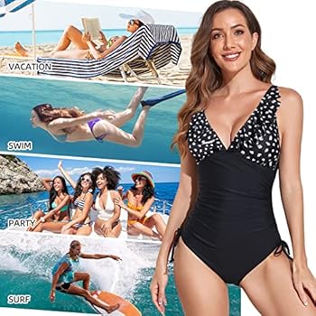 heekpek Badpak voor dames, eendelig, curvend, figuurvormend, hoge taille, push-up badpak, gevoerd, V-hals, sexy badmode met kruis aan de voorkant, Zwart, S