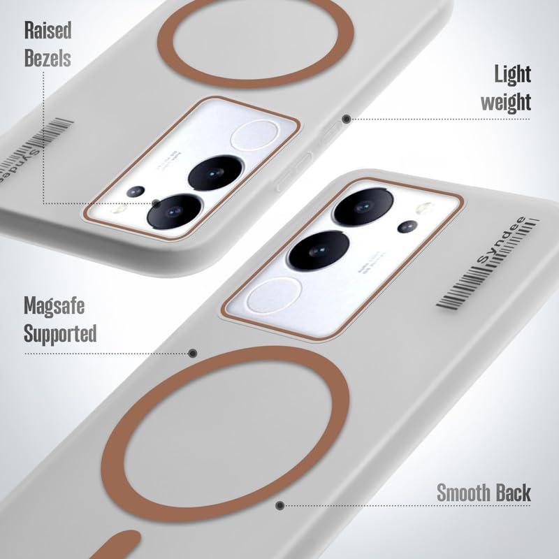 Image of Mr. Case Back Cover for Vivo V29 5G Elegant Frosted White Translucent Back | Only Compatible with Wireless Magnetic Accessories | Anti-Scratch Shockproof Phone Case - Brown