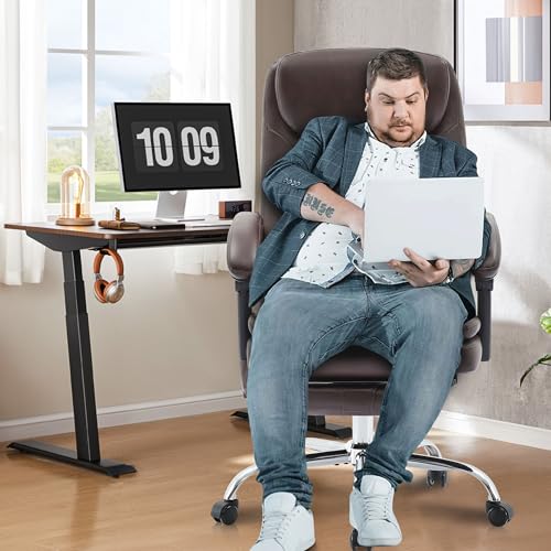 Image of 6-Point Massage Office Chair with Heated, Ergonomic Office Chair with Footrest & 45Reclining High Back, Big and Tall Executive Office Chair 500LBS, Thick Cushion Desk Chair for Home Office, Brown(PU)