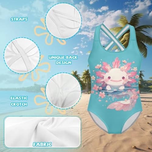 Image of Girls One Piece Swimsuits Teens Sleeveless Back Cross Strap Bathing Suit Kids Quick Dry Cute Beach Swimwear(5-14)