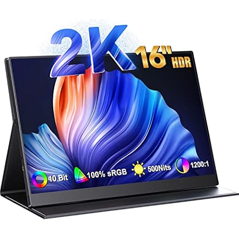 UPERFECT 2K Portable Monitor, 16 Inch Portable Monitor Full HD 2560 x 1600 IPS Mobile Monitor with Protective Case HDMI Type-C for Laptop, PC, MAC, Phone, Xbox, PS4 Cover