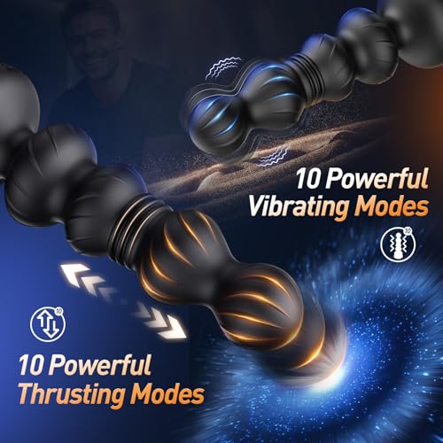 Image of Thrusting Anal Beads Prostate Massager, BEISAR Anal Vibrator Anal Toys Butt Plug 10 Vibrating Thrusting Anal Plug Male Sex Toys for Men Women Adult Toys Gradual Bead Anal Trainer App S&M Whips