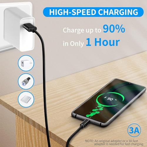 Image of Samsung Type C to C Mobile Data Charging Cable for Samsung Galaxy A54 /A15 /A14 /A34 /A23,F54 /F34 /F23 /F14,M14 /M34 /M33 /S21 Fe /S22 /S23 /S23 Fe 5G /S24 / Superfast Transfer Power Delivery Cabel,Black