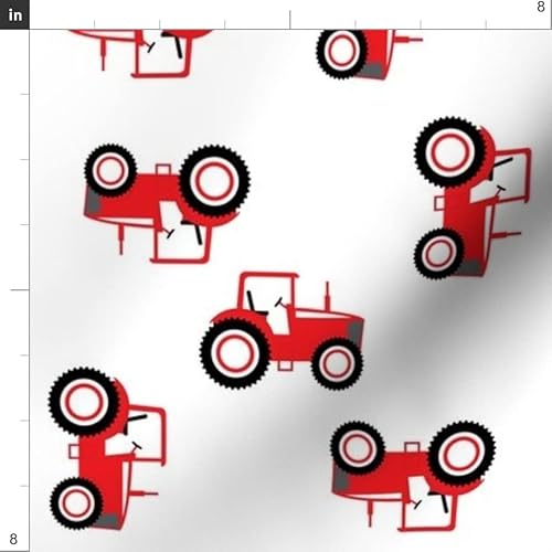 Spoonflower Fabric - Tractor Red Tractors Farm Barn White Toddler Kid Printed On Fleece Fabric By The Yard - Sewing Blankets Loungewear And No-Sew Projects #TOP2