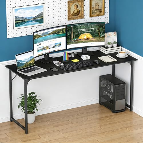 Image of BestOffice Computer Desk,Home Office Desk, Modern Simple Style for Home Office Study Writing (Black, 63 Inch)