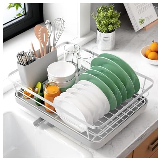 Kitsure Dish Drying Rack for Kitchen Counter, Stainless Steel Sink Organization and Storage Essentials with Cutlery Holder, Home and Appartment Decor, 12''W x 15.5''L, Silver