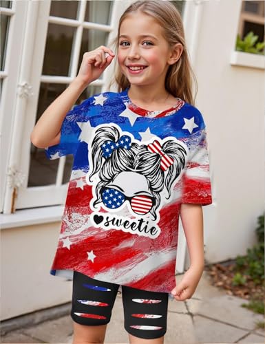 Image of Girls Clothes Short Sleeve Tie Dye Top Shorts and Pants 2PCS Girls Summer Outfits Size 6-16