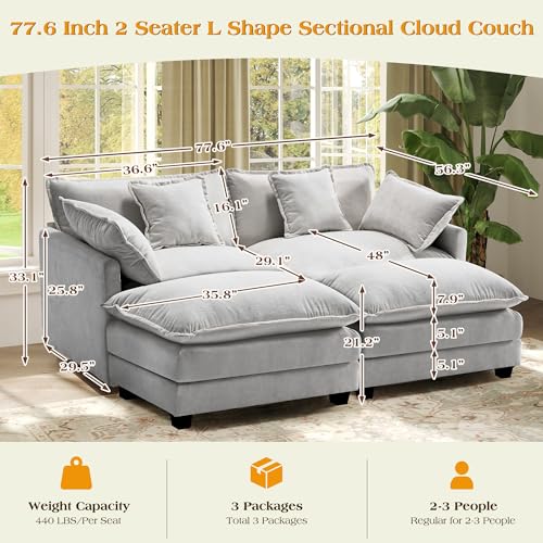 Image of Hanherry Modular Sectional Sofa,Cloud Couch for Living Room,Modern Deep Seat Sofa Chenille Fabric Comfy Couches with Throw Pillows & Movable Ottoman for Apartment