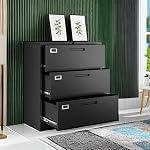Letaya Lateral 3 Drawer File Cabinets with Lock, Metal Filing Storage Vertical Cabinets,Home Office Furniture for Organization Hanging Letter/Legal/F4/A4(Black) - Image 5