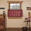 Vhc brands rustic red plaid braxton scalloped cafe curtain for kitchen dining room 24 x 36 in tier set  urban country home decor