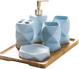 ENWWCH Set De Accesorios De Baño Juego de 4 Piezas de cerámica for baño, Suministros de baño con Estilo, Adornos for Regalo, Taza for Enjuague bucal, Juego de Tazas for Cepillo de Dientes(Blue)