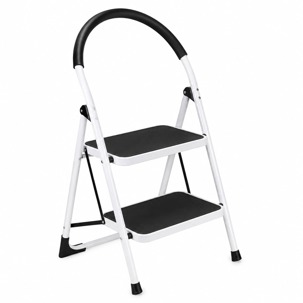 Anikees 2 Step Ladder, Folding Step Stool with Wide Anti-Slip Steps, Heavy Duty Steel Stepladder, 150kg Max Load, Foldable Kitchen Ladder for Home, Office, Garage & DIY – White