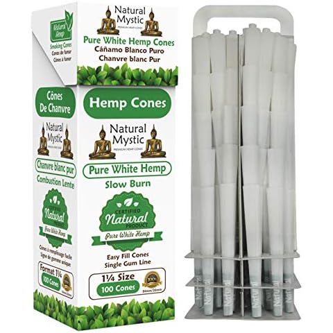 Pre Rolled Cones 1 1/4 Size - White Rolling Papers With Filter Tips Natural Mystic 100 Pack Prerolled Hemp Cones Preroll Pre Roll Cone Hemp Extract Classic Paper Zig Pre-Rolled Tip Cover