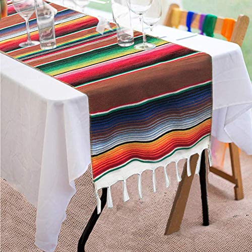 Hxezoc 2 Pack Mexican Table Runner 14 x 84 Inch Mexican Serape Table Runner for Mexican Party Wedding Decorations, Fringe Cotton Table Runner