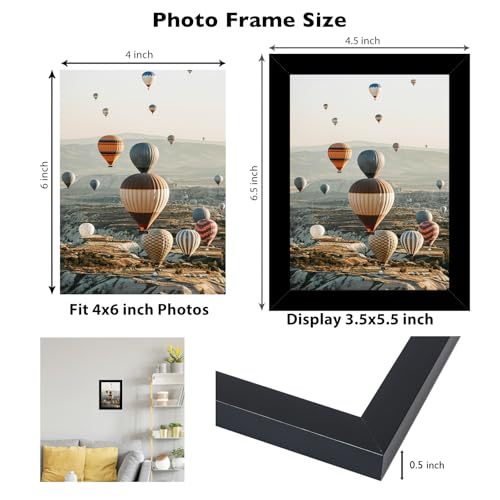 Image of JCJMY 4x6 Picture Frame Black for Wall Hanging or Tabletop, Wall Mounting Horizontally or Vertically, 4 x 6 Wall Gallery Poster Photo Frame with Shatter Resistant Plexiglass, Black