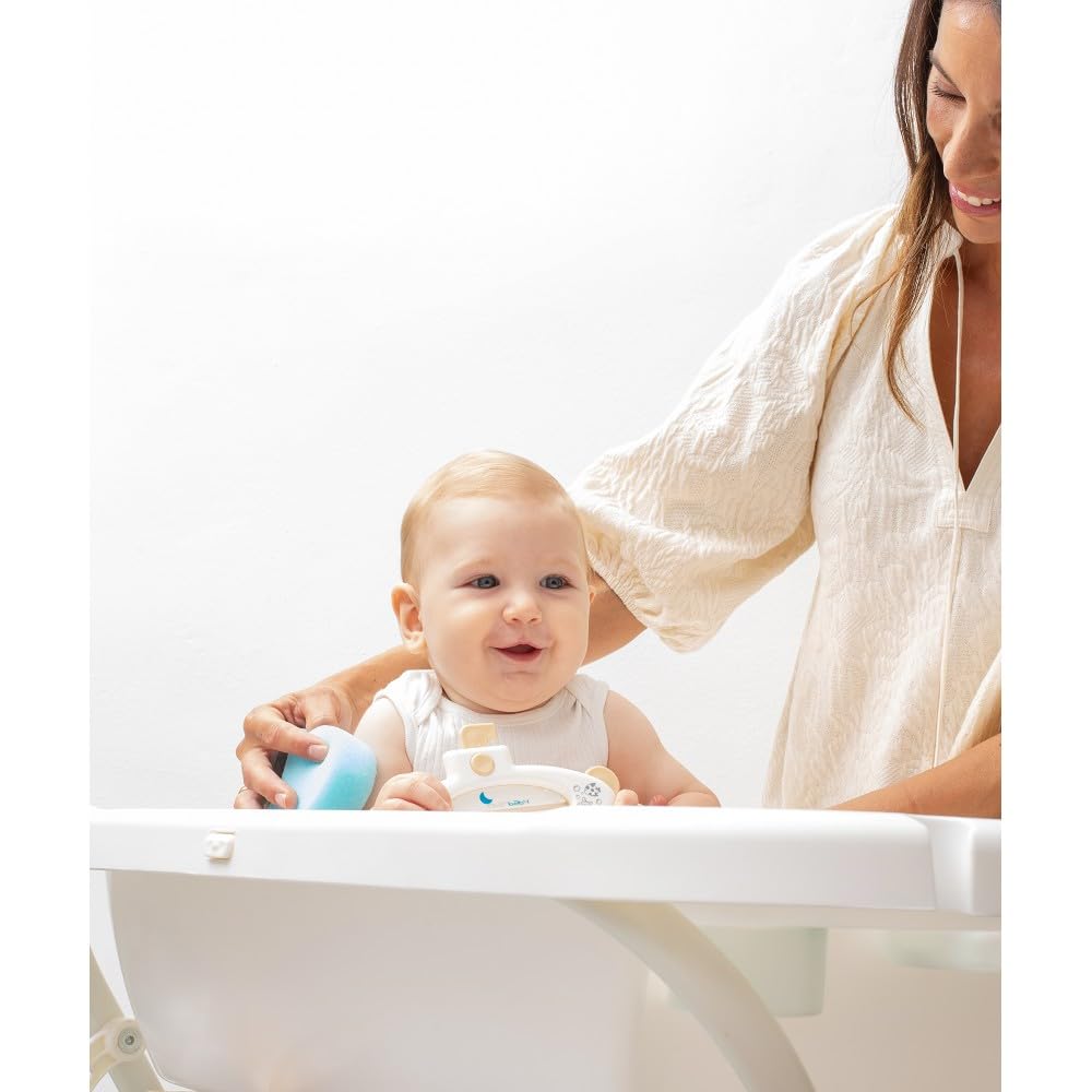Interbaby Bañera Bebé Cambiador Plegable Patas, Ruedas, Hamaca (Dino) | Bañera con cambiador 2 en 1, hamaca anatómica extraíble, patas antideslizantes, altura ergonómica, portátil