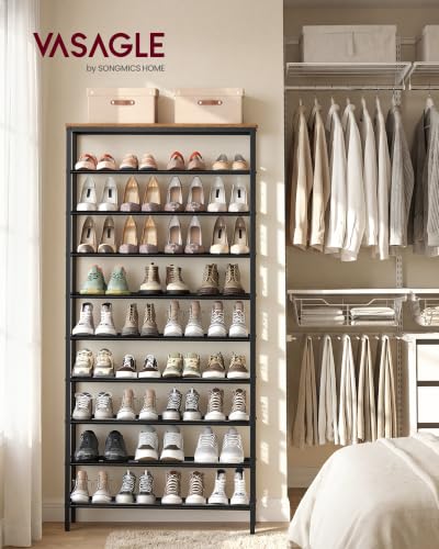 Image of VASAGLE Shoe Rack with 9 Mesh Shelves and 1 Large Top for Bags, Steel Frame | Shoe Organizer for Closet, Entryway Hallway, Industrial, Rustic Brown and Black, DACEY Collection ULBS113KD01