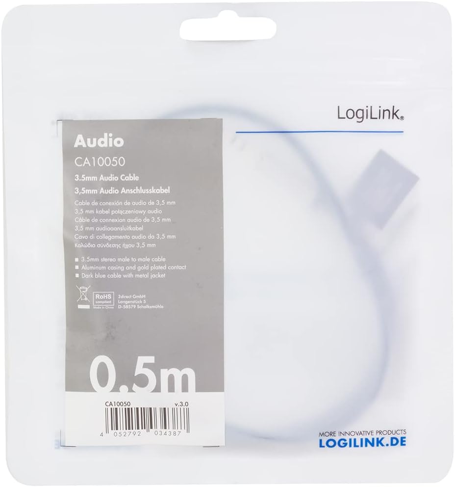 CA10100 Straight 3.5 Stereo Audio Cable, 1 Meter Length, Blue, 1 Meter Length