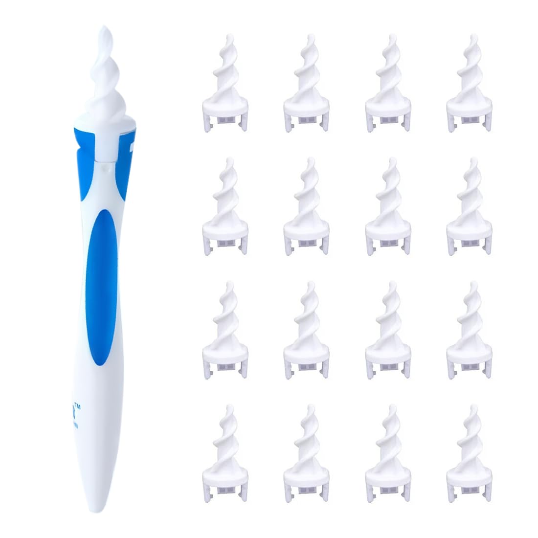 Nettoyeur Oreille, Eliminateur de cire d'oreille, sûr et doux kit de nettoyage d'oreille en silicone à spirale à 360 degrés avec 20 têtes de remplacement lavables, adapté aux enfants et aux personnes