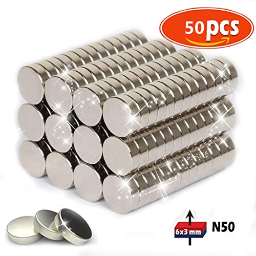 50 PCs Aimants n¨¦odymes, Aimants n¨¦odymes Rare Earth Super-puissants 6 mm x 3 mm, pour Refridgerator, l'Arts l'artisanat Loisirs et Organisation de Bureau ¡­