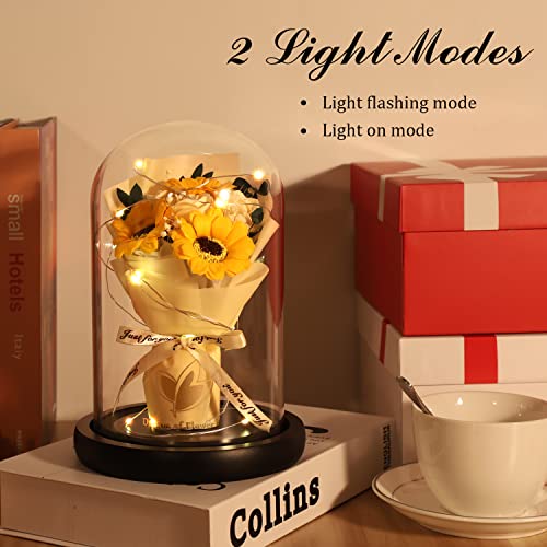 Rose Gifts for Mom,Flower Rose in Glass Dome with 2 Lighting Mode,Sunflower Gifts for Mother,Artificial Forever Flowers Xmas Birthday Gifts for Women Mom Wife Girlfriend Sister Friend - Image 5