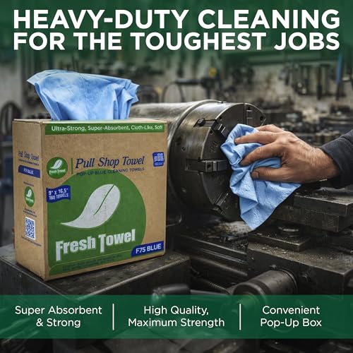 Image of Fresh Towel Pop-Up Shop Towels - Medium Duty Blue Disposable Cleaning Cloths, 9 inch x 16.5 inch - 1 Box of 160 Soft, Absorbent Wipes for Garage, Janitorial, Home & Auto - Made in the USA