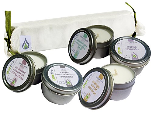 Greenfire Gift Set All Natural Massage Oil Candles, French Lavender, Lavender Sandalwood Vanilla, and other blends, 5 pack o