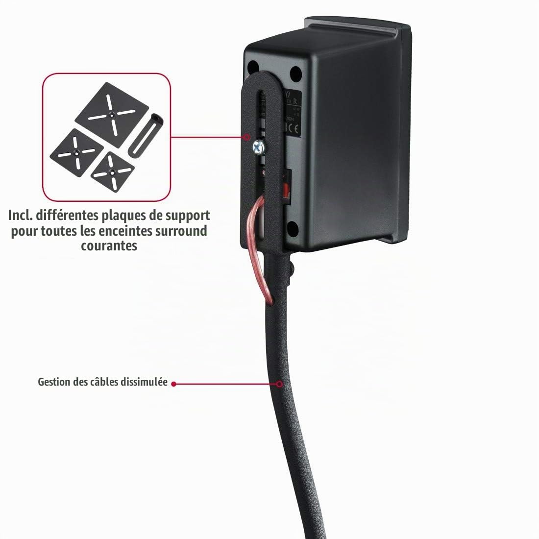 Hama 2 Pieds Enceintes Universels (Supports Haut-Parleur, Hauteur réglable Max. 123 cm, antidérapant, Charge Max. 5 kg/Pied, câbles cachés, Haut-parleurs Hi-FI/Stéréo/Home Cinema) Noir