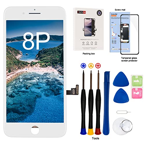 EFaith Ecran pour iPhone 8 Plus 5.5 Pouces Blanc LCD Full HD Écran 3D Tactile Affichage de Remplacement Assemblé,avec Démontage Complet Outils de Réparation,Film Protecteur écran Cover