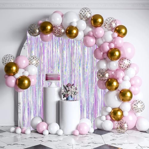 Image of Voircoloria 2 Pack Iridescent Purple Foil Fringe Curtains, Glittering Tinsel Streamers Party Decorations,Mermaid Fringe Backdrop for Gir's Birthday, Bachelorette, Baby Shower Theme Party