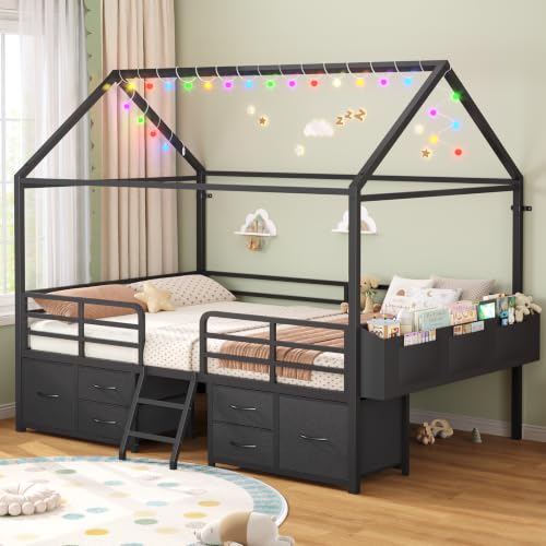 ADORNEVE Full Bed Frame with 6 Drawers,Metal House Boys Bed,Black - image 1