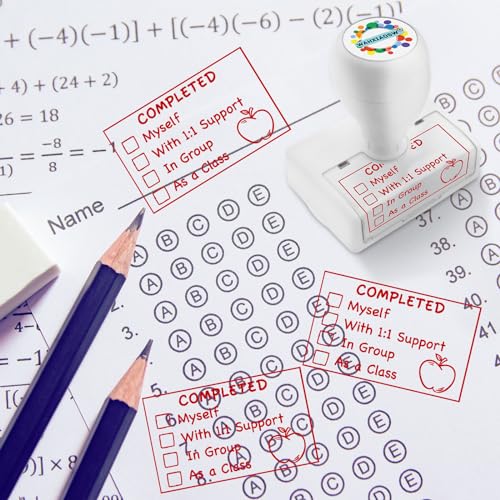 Image of Teacher Grading Stamps, Red, Rectangular, 1 inch x 1 inch, Rubber, Easy Grading, Improved Efficiency, Happy Teaching