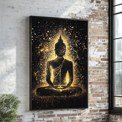 Toile Bouddha doré décoration murale zen salon 60x80cm sans cadre