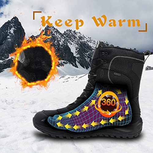 Cozhloyn Men's Snow Boots Plus Fleece Warm Non-Slip Waterproof Outdoor Winter Ski Insulated High-Top Hiking Boots Black,9 #TOP2