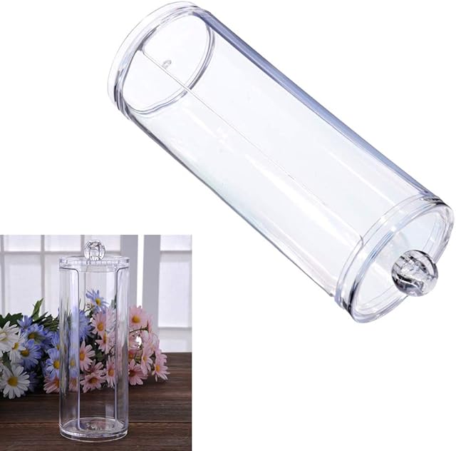 Hilai Acrylic Makeup Organizers Round Cosmetic Storage Cotton Pad Dispenser Container Holder
