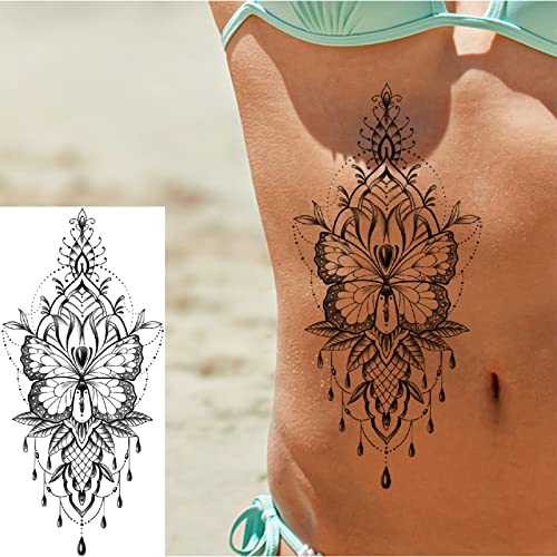 Briyhose 10 Sheets Large Realistic Bird Flower Temporary Tattoos For Women Girls, Sexy Black Owl Butterfly Floral Hummingbird Skull Fake Tattoo Adults Arm Neck Leg Thigh, Long Lasting Temp Tatoos Stickers Body Art #TOP5
