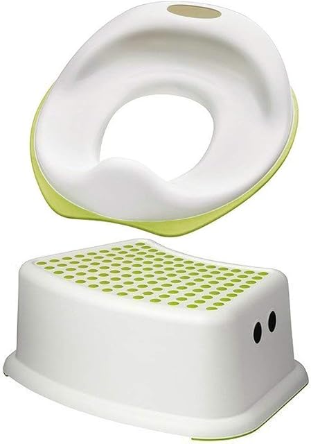 Ikea Tossig 102.727.88 Unisex Toddler Toilet Training Seat Bundled with Forsiktig 602.484.18 Step Stool Seat White and Green