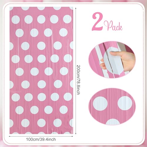 Image of Tiamon 2 Pack Cartoon Mouse Party Decorations 3.3 x 6.6 Ft Foil Fringe Curtains Pink Polka Dot Birthday Backdrop Tinsel Streamers Photo Booth for Cartoon Mouse Baby Shower Birthday Party Supplies