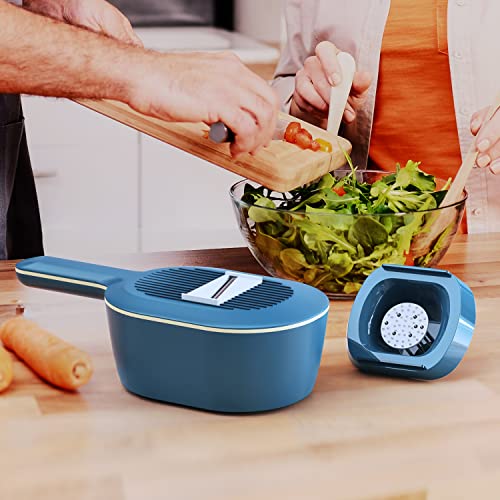 Mandoline Slicer For Kitchen- Uamector Handheld Vegetable Slicer Grater - Bpa Free Multipurpose Potato Veggie Cutter Food Chopper With Container N Drain Basket, Multi Blades, Brush, Peeler #TOP7