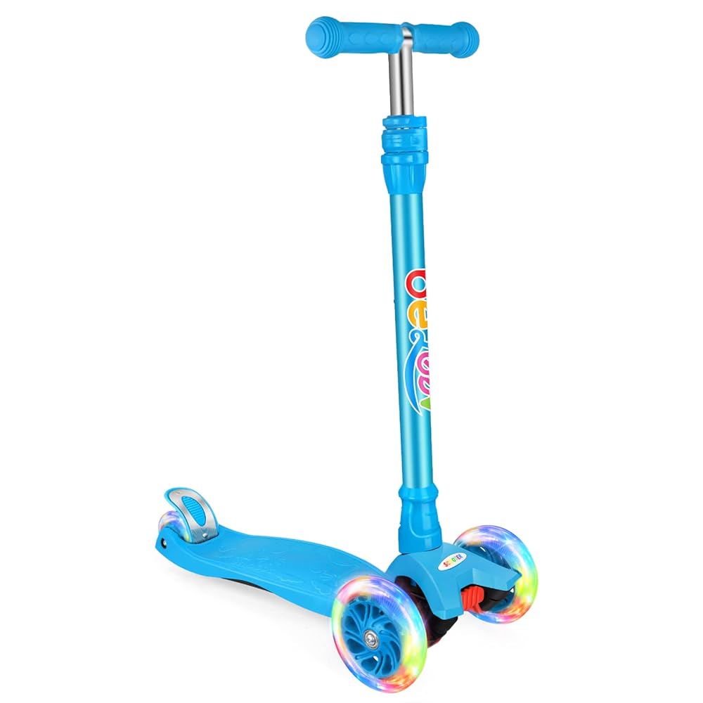 BELEEV Scooters for Kids 3 Wheel Kick Scooter for Toddlers Girls Boys, 4 Adjustable Height, Lean to Steer, Light up Wheels, Extra-Wide Deck, Easy to Assemble for Children Ages 3-12 (Blue)