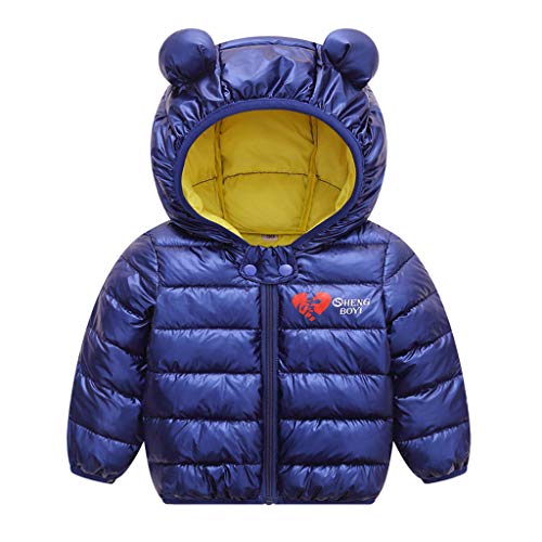 Waymine Baby Boys Girls Light Puffer Jacket Cartoon Bear Hoodie Coats Winter Down Cotton Outwear Blue