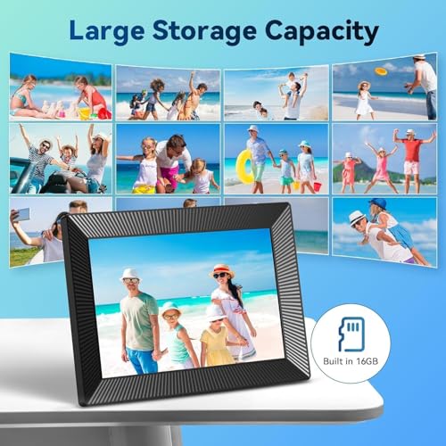 Beauty beast 10.1 Inch Smart WiFi Digital Photo Picture Frame with 16GB Storage 1280x800 IPS HD Touch Screen, Auto-Rotate, Easy Setup to Share Photos or Videos Remotely via App from Anywhere (Black)