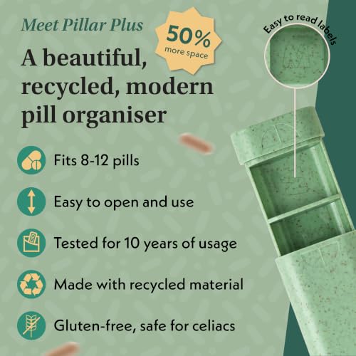 Image of Pillar Plus - Aesthetic 7 XL Day Pill Organizer | BPA-Free Wheat Straw Medicine Case | Pretty Travel & Home Tablet Vitamin Organizer | Cute Weekly Pill Box | Travel Medicine Organizer (Sage Green)