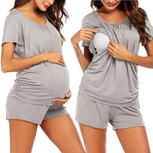 Image of Ekouaer Womens Nursing Pajamas Maternity Breastfeeding Pjs Sleepwear Layer Soft Postpartum Lounge Set Pregnancy Clothes
