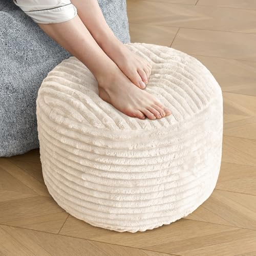 SHOUREN Stuffed Round Pouf Ottoman,Corduroy Foot Rest with Shredded Foam