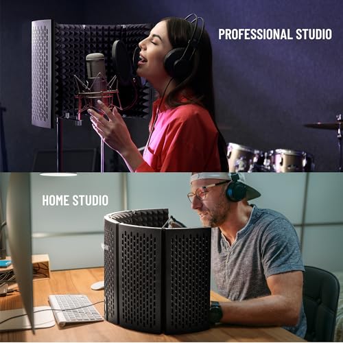 CAHAYA 5 Panel Mikrofon Isolation Schallschutz: 180° Einstellbare Mikrofon Pop Filter Schallabsorbierend, Faltbar Mic Isolation Schild für Aufnahmestudio Aufnahmen