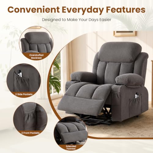 Image of BOSMILLER Electric Power Lift Recliner Chair Sofa with Massage and Heat for Elderly,Lift Chair with Cup Holder & Side Pockets for Living Room