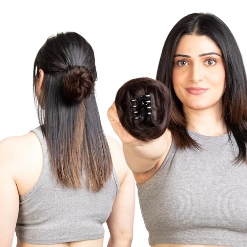 Image of Capilus Clip In Hair Buns - Natural Human Hair Messy Juda Bun Hair Extension - Indian made Donut Scrunchies (Natural Brown)