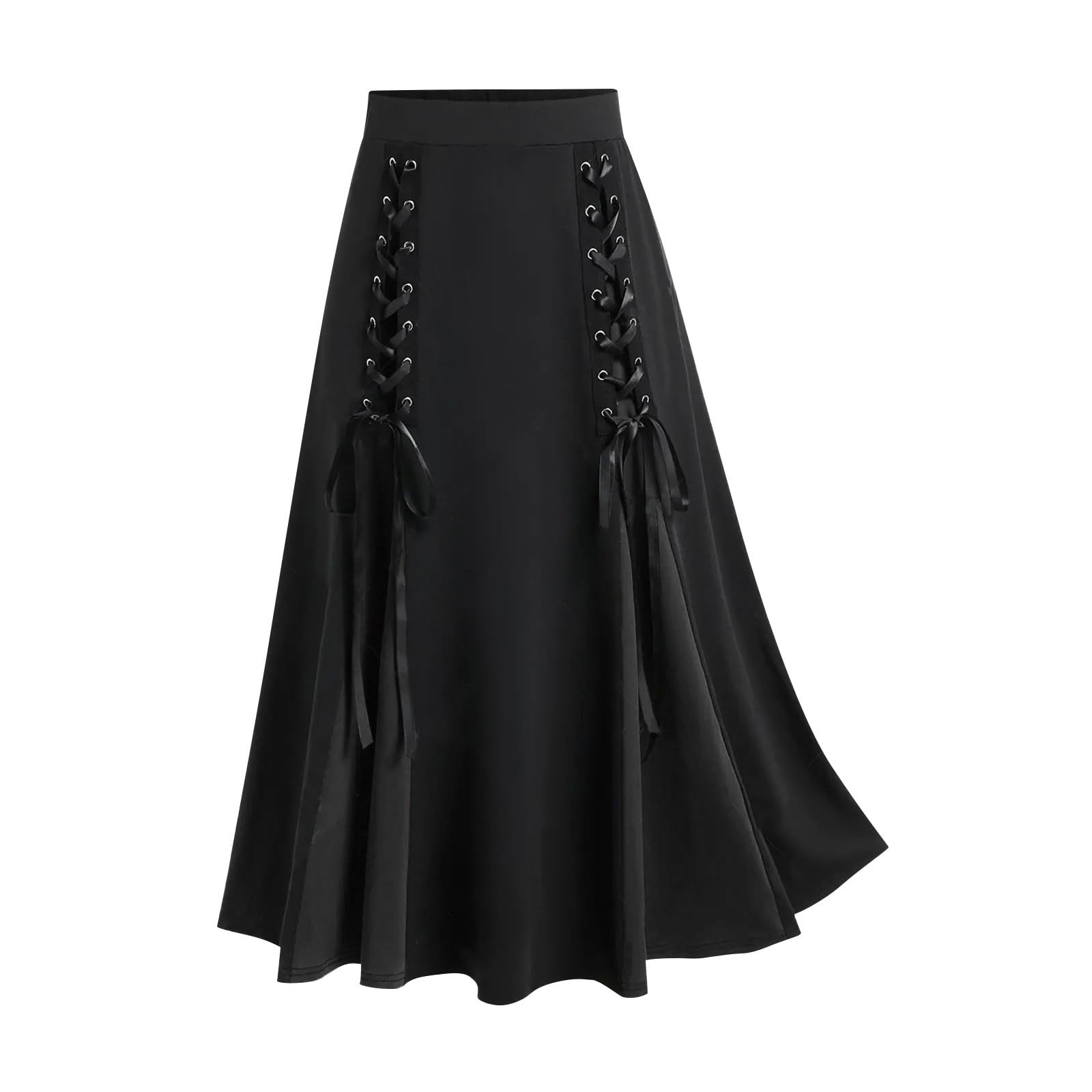 Women's Vintage Gothic Court Lace Up Patchwork Skirt Steampunk Medieval Renaissance Victorian A-Line Pirate Skirts: Medium Black